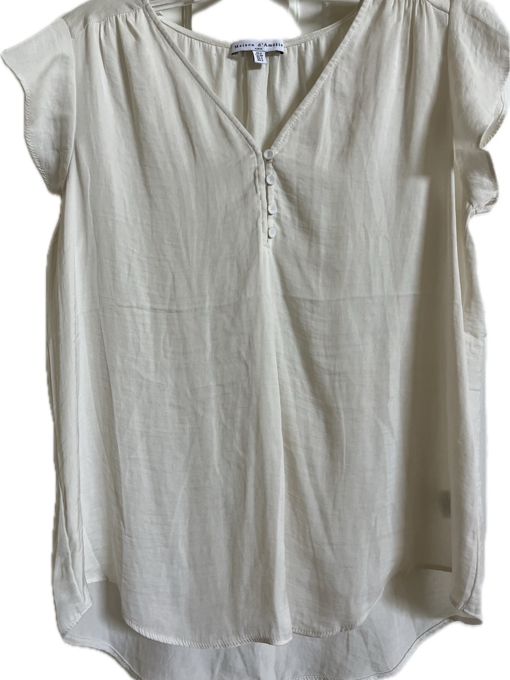 Maison d’Amelie Cream V-Neck Flutter Cap Sleeve Blouse